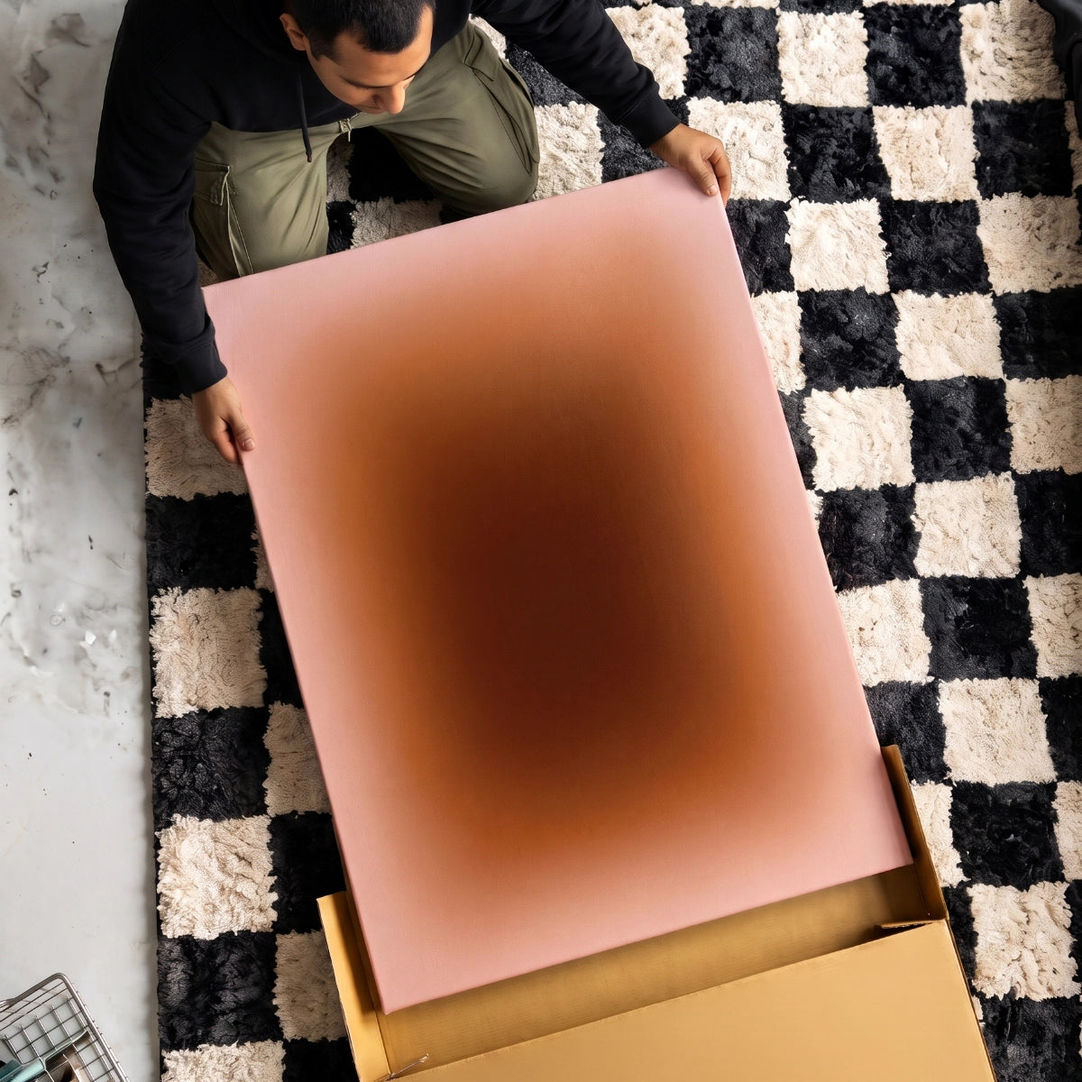 Empaque seguro en caja protectora del cuadro minimalista moderno Aura listo para colgar - Intuitivo