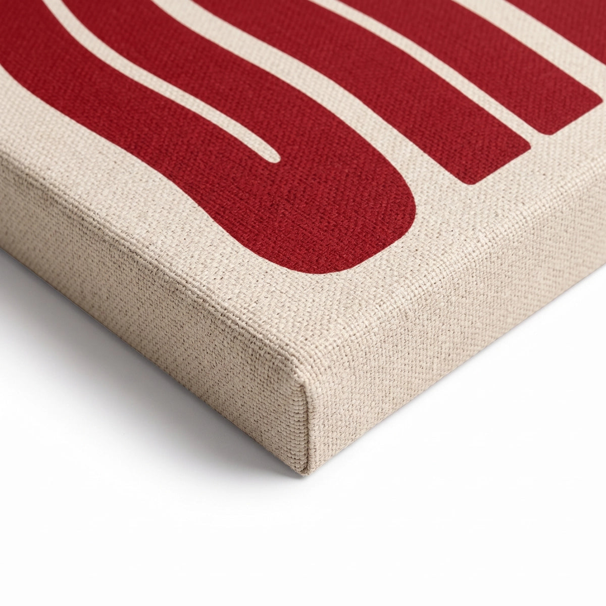 Detalle de la textura del lienzo y esquina de bastidor de madera del cuadro tipográfico Chill.