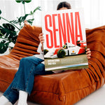 persona sosteniendo cuadro decorativo de ayrton senna