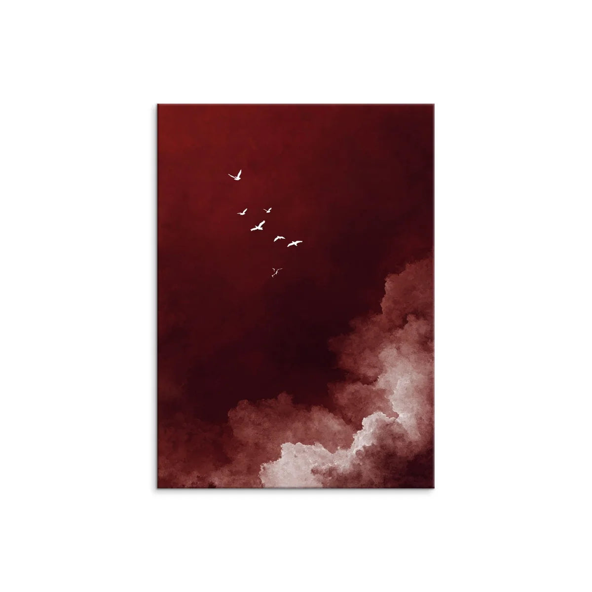 Cuadro decorativo Cielo Carmesí con cielo rojo profundo, nubes y aves blancas de Intuitivo.