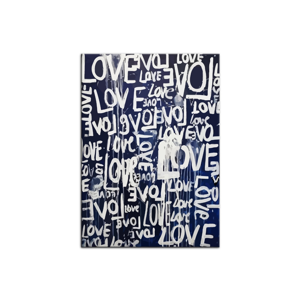 Cuadro de arte urbano Love Graffiti con tipografía blanca sobre fondo azul marino de Intuitivo.