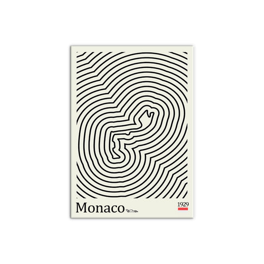 Cuadro minimalista de líneas topográficas con el circuito de Fórmula 1 de Mónaco de Intuitivo.