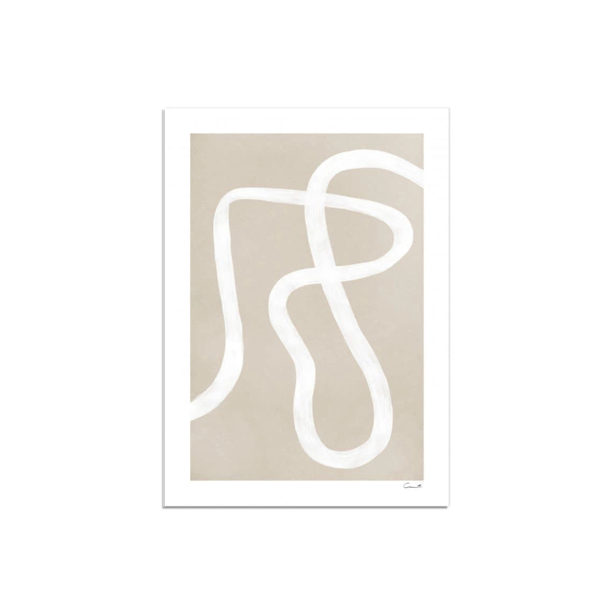 Cuadro minimalista Trazo Fluido con línea curva blanca sobre fondo beige y margen blanco de Intuitivo.